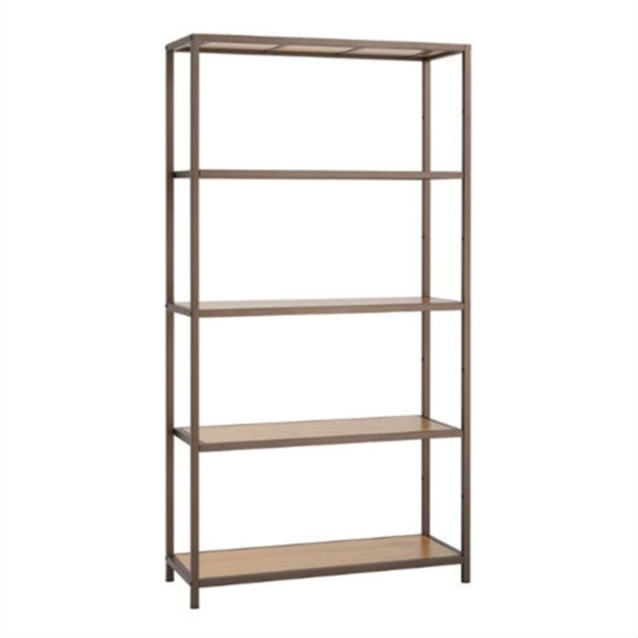5-Shelf Wicker Storage Rack Bronze Steel Frame Adjustable Shelving Unit for Home Decor